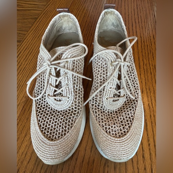 Sam Edelman Shoes - Sam Edelman Delma Tan Fabric Woven Wedge 1 1/2” Heel Sneakers